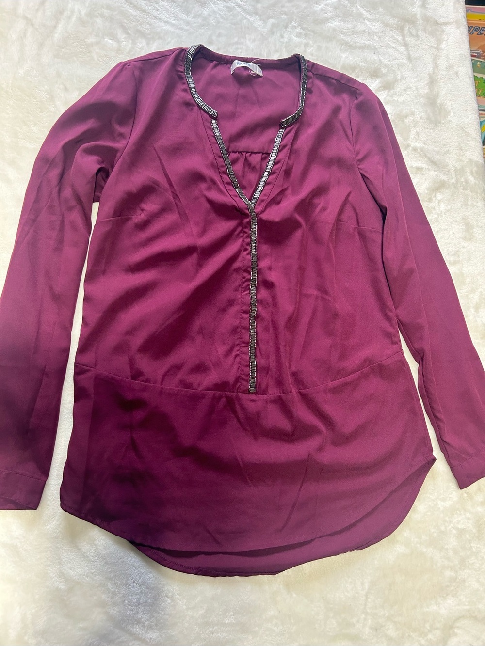 Ricki's Long Sleeve V-Neck Blouse - Wine